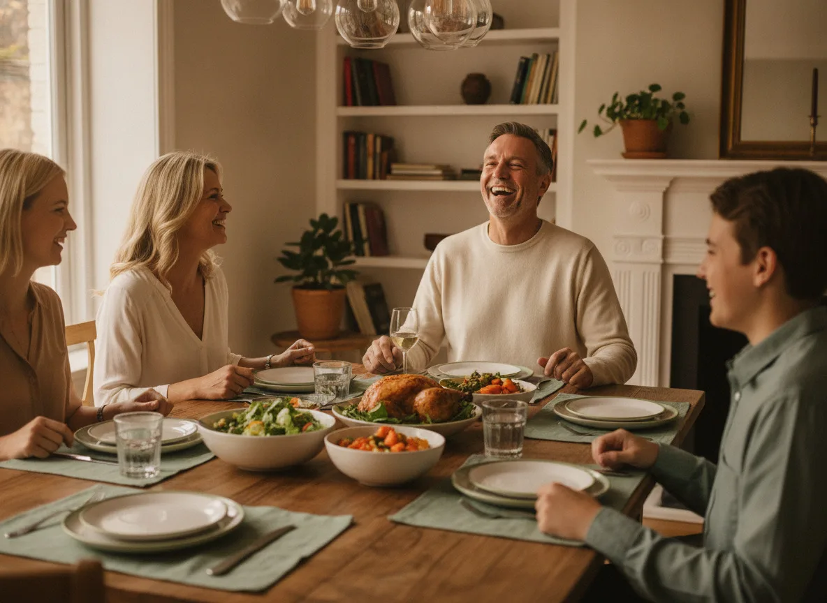 Family sharing a meal at a dining table