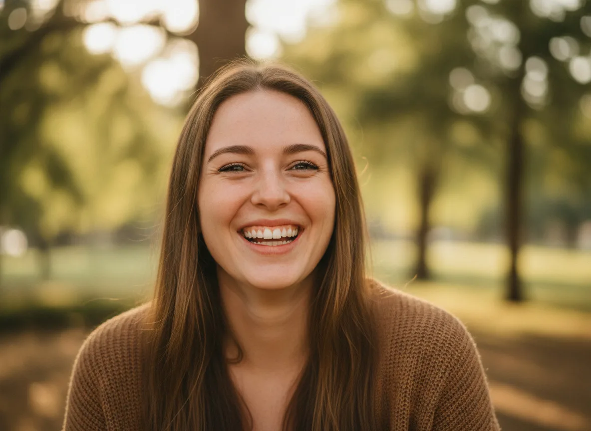 Woman smiling outdoors