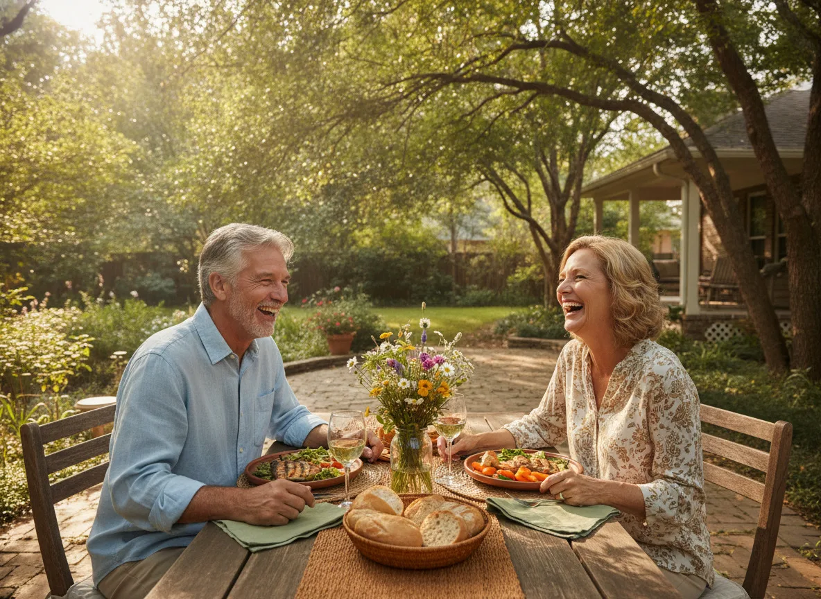 Older couple sharing a meal outdoors